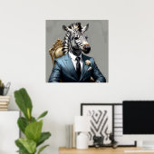 Elegant Zebra in Blue Suit Portrait Malerei Poster (Heimbüro)