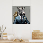 Elegant Zebra in Blue Suit Portrait Malerei Poster (Küche)