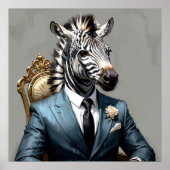 Elegant Zebra in Blue Suit Portrait Malerei Poster (Vorne)