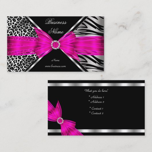 Elegant Zebra Leopard Black Hot Pink 2 Visitenkarte (Vorne/Hinten)