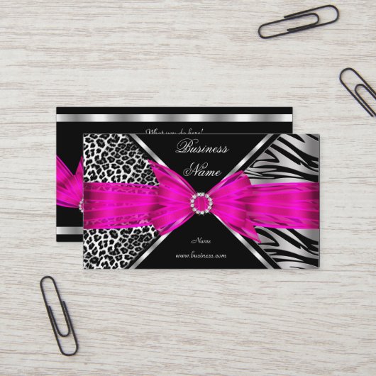 Elegant Zebra Leopard Black Hot Pink 2 Visitenkarte (Vorderseite/Rückseite Beispiel)