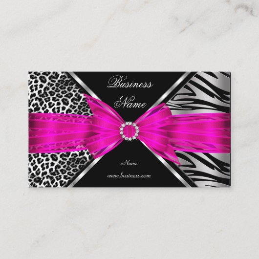 Elegant Zebra Leopard Black Hot Pink 2 Visitenkarte (Vorderseite)