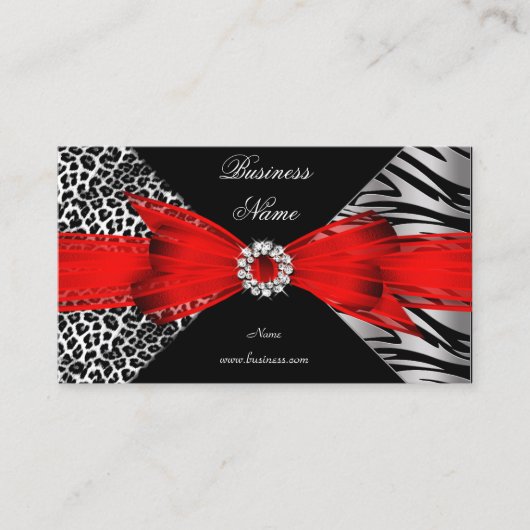 Elegant Zebra Leopard Black Red Visitenkarte (Vorderseite)