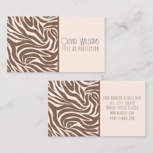 Elegant Zebra Mocha Pattern Visitenkarte (Vorne/Hinten)