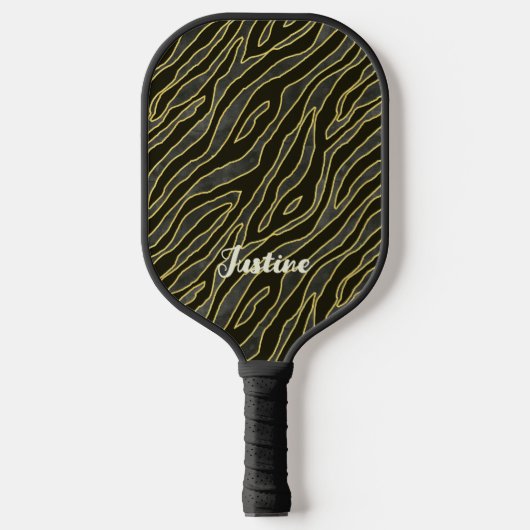 Elegant Zebra Muster Name Script Pickleball Schläger (Vorderseite)