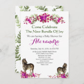 Elegant Zebra Pink Floral Baby Shower Einladung (Vorne/Hinten)
