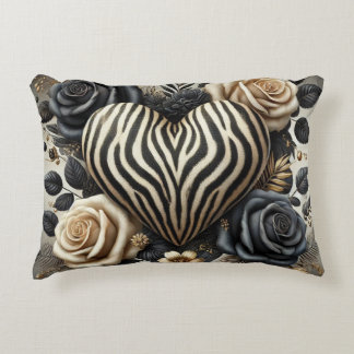 Elegant Zebra Print Heart & Rose Dekokissen
