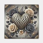 Elegant Zebra Print Heart & Rose Magnet (Vorne)