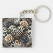 Elegant Zebra Print Heart & Rose Schlüsselanhänger (Rückseite)