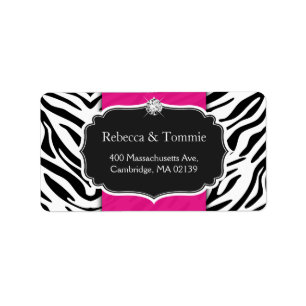 Elegant Zebra Print Hot Pink Wedding Baby Shower Adressaufkleber