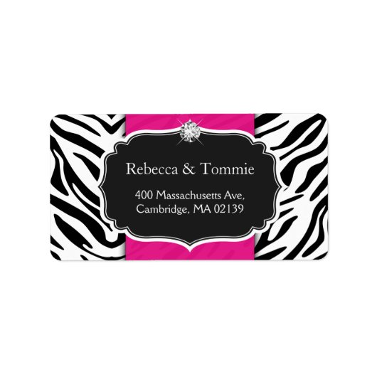 Elegant Zebra Print Hot Pink Wedding Baby Shower Adressaufkleber (Vorne)