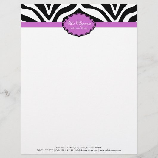 Elegant Zebra Print Letterhead Briefbogen (Vorderseite)