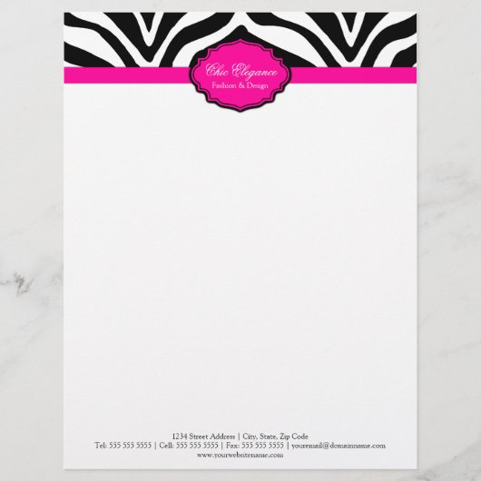 Elegant Zebra Print Letterhead Briefkopf (Vorderseite)