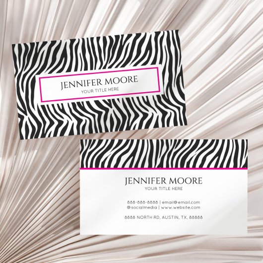 Elegant Zebra Print Pink Black White Custom  Visitenkarte