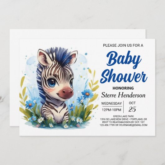 Elegant Zebra Safari Überraschungsdusche Einladung (Vorne/Hinten)