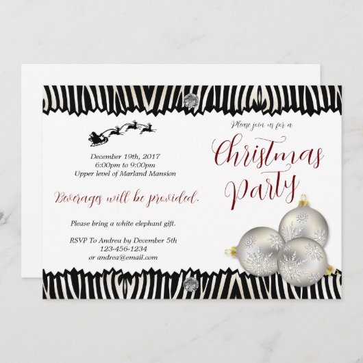 Elegant Zebra Weihnachts-Party Einladung (Vorne/Hinten)