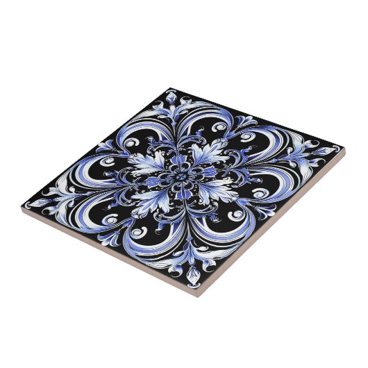 Elegant zeitgenössisch moderne Verzierte azurblau Fliese (Seite)