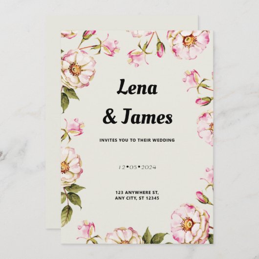 Elegant & zeitlos weiße Blüte Einladung (Vorne/Hinten)