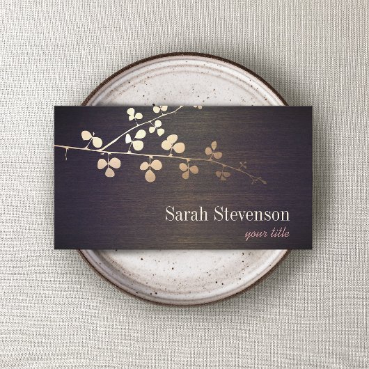 Elegant Zen Gold Branch Wood Nature Visitenkarte