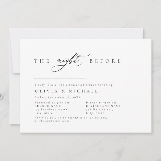Elegant zum Abendessen vor der Probe Einladung (Vorderseite)