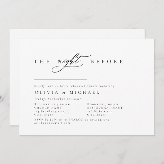 Elegant zum Abendessen vor der Probe Einladung (Vorne/Hinten)