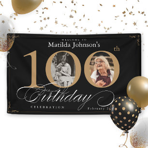 Elegante 100. Geburtstags-Vintage-Foto-Party Banner