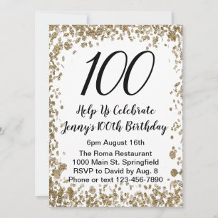 Elegante 100. Geburtstagseinladung für sie in Gold Einladung