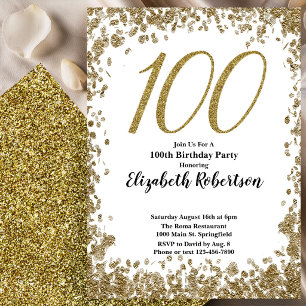 Elegante 100. Geburtstagseinladung Schwarz und Gol Einladung