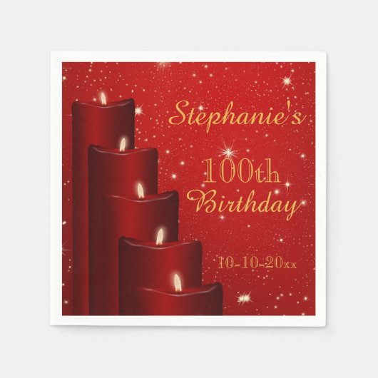 Elegante 100-jährige Kerzen mit Sparkle Serviette (Vorderseite)