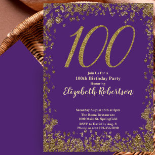 Elegante 100. lila Geburtstagseinladung Gold  Einladung