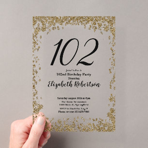 Elegante 102. Geburtstagseinladung für sie in Gold Acryleinladungen