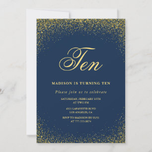 Elegante 10. Geburtstagseinladung Gold Navy Glam Einladung