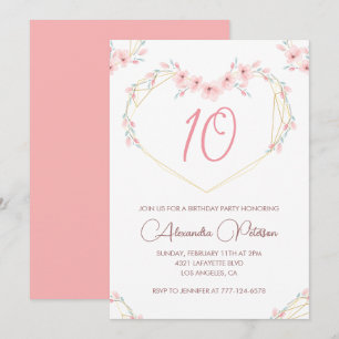 Elegante 10. Geburtstagseinladungen Pink Floral  Einladung