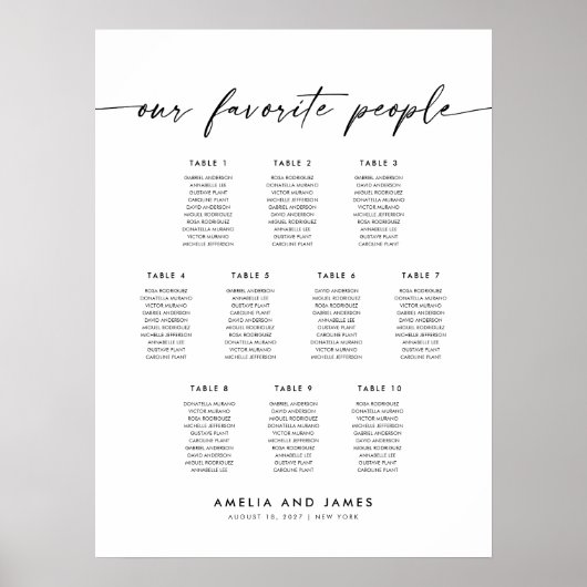 Elegante 10 Tische Favoriten Sitzkarte Poster (Vorne)
