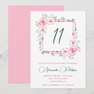 Elegante 11. Geburtstagseinladungen Floral Rosa Einladung