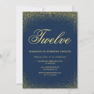 Elegante 12. Geburtstagseinladung Gold Navy Glam Einladung