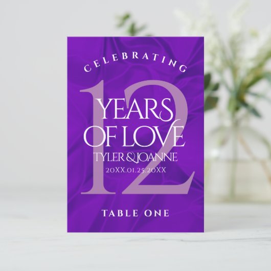 Elegante 12. Silk Wedding Anniversary Table Card Dankeskarte (Stehend Vorderseite)