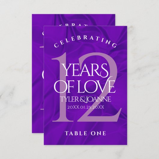 Elegante 12. Silk Wedding Anniversary Table Card Dankeskarte (Vorne/Hinten)