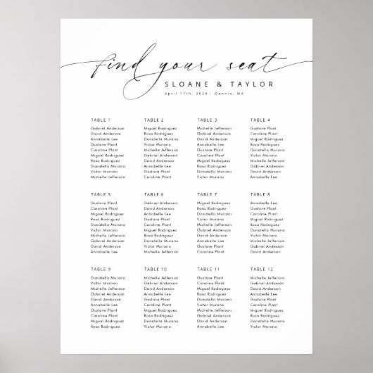 Elegante 12 Tische finden Ihre Sitzkarte Poster (Vorne)