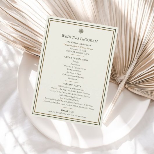 Elegante 12x18 Ivory & Gold Tropical Palm Wedding Programm