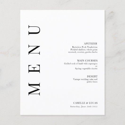 Elegante 12x18" Menü "Karten mit Hochzeitstisch" F (Vorderseite)