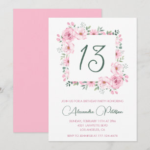 Elegante 13. Geburtstagseinladungen Floral Rosa Einladung