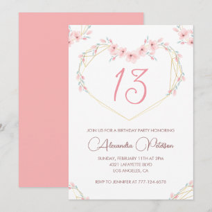Elegante 13. Geburtstagseinladungen Pink Floral  Einladung