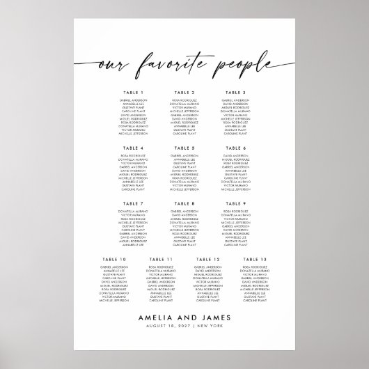 Elegante 13 Tische Favoriten Sitzkarte Poster (Vorne)