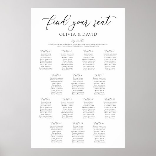 Elegante 14 Tische finden Ihre Sitzkarte Poster (Vorne)