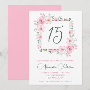 Elegante 15. Geburtstagseinladungen Floral Rosa Einladung