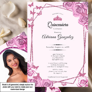 Elegante 15. Geburtstagsfeier in Rosa Quinceanera Einladung