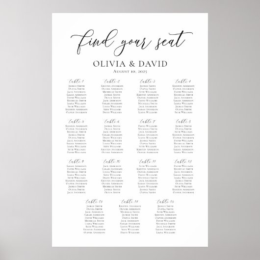 Elegante 15 Tische finden Ihre Sitzkarte Poster (Vorne)