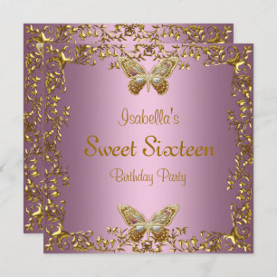 Elegante 16 . Geburtstag Birthday Pink Gold Butter Einladung