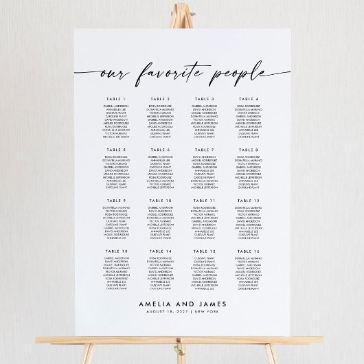 Elegante 16 Tische Favoriten Sitzkarte Poster
